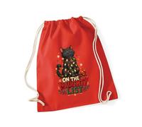 Hippowarehouse Christmas cat on the naughty list Drawstring Cotton School Gym Bag 37cm x 46cm, 12 litres