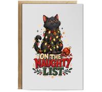 Hippowarehouse Christmas cat on the naughty list Personalised Card A5 with envelope for him for her Funny Cards for Men and Women Blank inside option