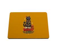 Hippowarehouse Christmas cat on the naughty list printed mouse mat pad accessory black rubber base 240mm x 190mm x 60mm