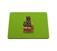Hippowarehouse Christmas cat on the naughty list printed mouse mat pad accessory black rubber base 240mm x 190mm x 60mm