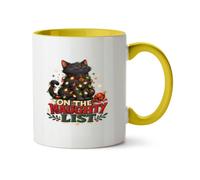 Hippowarehouse Christmas cat on the Naughty List Printed Mug Various Colour Options Ceramic Cup Kitchenware 11oz