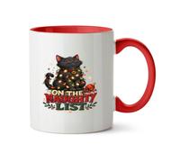 Hippowarehouse Christmas cat on the Naughty List Printed Mug Various Colour Options Ceramic Cup Kitchenware 11oz