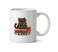 Hippowarehouse Christmas cat on the Naughty List Printed Mug Various Colour Options Ceramic Cup Kitchenware 11oz