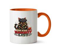 Hippowarehouse Christmas cat on the Naughty List Printed Mug Various Colour Options Ceramic Cup Kitchenware 11oz