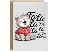 Hippowarehouse Christmas cat singing fa la la la Personalised Card A5 with envelope for him for her Funny Cards for Men and Women Blank inside option