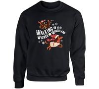 Hippowarehouse Christmas Dog Lover Walking in a Wiener Wonderland unisex jumper sweatshirt pullover Large adult Black