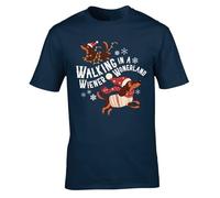 Hippowarehouse Christmas Dog Lover Walking in a Wiener Wonderland Unisex Short Sleeve t-Shirt XXL Adult Navy Blue