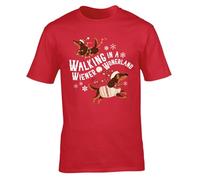 Hippowarehouse Christmas Dog Lover Walking in a Wiener Wonderland Unisex Short Sleeve t-Shirt XXL Adult Red