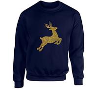 Hippowarehouse Christmas Gold Glitter Reindeer Unisex Jumper Sweatshirt Pullover (Specific Size Guide in Description)