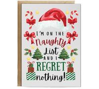 Hippowarehouse Christmas I'm on the naughty list and regret nothing Personalised Card A5 with envelope for him for her Funny Cards for Men and Women Blank inside option