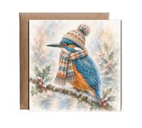 Hippowarehouse Christmas Kingfisher watercolour Card - 15cm x 15cm with envelope for him for her Funny Cards for Mum Dad Sister Brother
