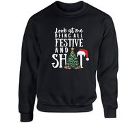 Hippowarehouse Christmas look at me being all festive unisex jumper sweatshirt pullover Large adult Black