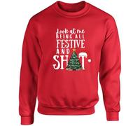 Hippowarehouse Christmas look at me being all festive unisex jumper sweatshirt pullover Large adult Red
