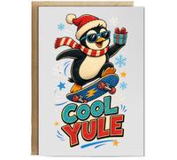 Hippowarehouse Christmas Penguin skateboarding cool yule Personalised Card A5 with envelope for him for her Funny Cards for Men and Women Blank inside option
