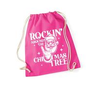 Hippowarehouse Christmas Rockin' around the christmas tree santa Drawstring Cotton School Gym Bag 37cm x 46cm, 12 litres