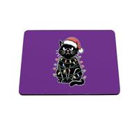 Hippowarehouse Christmas santa cat tangled in christmas lights printed mouse mat pad accessory black rubber base 240mm x 190mm x 60mm