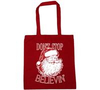 Hippowarehouse Christmas vintage santa don't stop believin' Tote Shopping Gym Beach Bag 42cm x38cm, 10 litres
