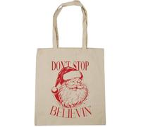 Hippowarehouse Christmas vintage santa don't stop believin' Tote Shopping Gym Beach Bag 42cm x38cm, 10 litres