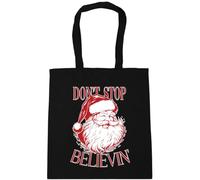 Hippowarehouse Christmas vintage santa don't stop believin' Tote Shopping Gym Beach Bag 42cm x38cm, 10 litres