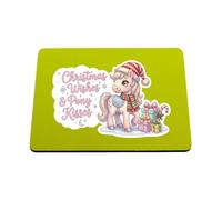 Hippowarehouse Christmas wishes and pony kisses printed mouse mat pad accessory black rubber base 240mm x 190mm x 60mm