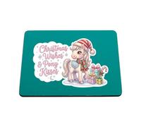 Hippowarehouse Christmas wishes and pony kisses printed mouse mat pad accessory black rubber base 240mm x 190mm x 60mm