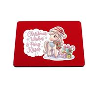 Hippowarehouse Christmas wishes and pony kisses printed mouse mat pad accessory black rubber base 240mm x 190mm x 60mm