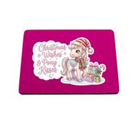 Hippowarehouse Christmas wishes and pony kisses printed mouse mat pad accessory black rubber base 240mm x 190mm x 60mm