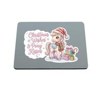 Hippowarehouse Christmas wishes and pony kisses printed mouse mat pad accessory black rubber base 240mm x 190mm x 60mm