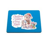 Hippowarehouse Christmas wishes and pony kisses printed mouse mat pad accessory black rubber base 240mm x 190mm x 60mm