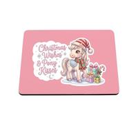 Hippowarehouse Christmas wishes and pony kisses printed mouse mat pad accessory black rubber base 240mm x 190mm x 60mm