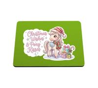 Hippowarehouse Christmas wishes and pony kisses printed mouse mat pad accessory black rubber base 240mm x 190mm x 60mm