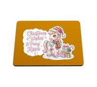 Hippowarehouse Christmas wishes and pony kisses printed mouse mat pad accessory black rubber base 240mm x 190mm x 60mm