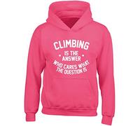 Hippowarehouse Climbing is The Answer Who Cares What The Question is Kids Children's Unisex Hoodie Hooded top Fuchsia Pink
