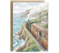 Hippowarehouse Coastal Train Passing the Sea dogs Personalised Card A5 with envelope for him for her Funny Cards for Men and Women Blank inside option