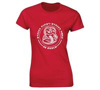 Hippowarehouse Cobra Kai Strike First - Strike Hard Womens Fitted Short Sleeve t-Shirt (Specific Size Guide in Description) Red