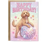 Hippowarehouse cockapoo cavapoo Happy Birthday disco celebration dog Personalised Card A6 with envelope for him for her Funny Cards for Men and Women Blank inside option