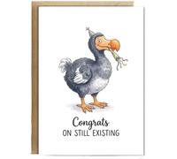 Hippowarehouse Congrats on still existing, Happy birthday dodo bird Personalised Card A6 with envelope for him for her Funny Cards for Men and Women Blank inside option
