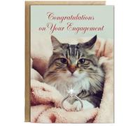 Hippowarehouse Congratulations on Your Engagement with Cat with a Ring Birthday Card A5 Personalised with envelope for him for her Funny Cards for Men and Women Blank inside option