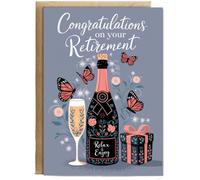 Hippowarehouse Congratulations on Your Retirement Enjoy Bubbly Personalised Card A6 with envelope for him for her Funny Cards for Men and Women Blank inside option