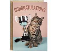 Hippowarehouse Congratulations with Cat with a Trophy Birthday Card A5 Personalised with envelope for him for her Funny Cards for Men and Women Blank inside option