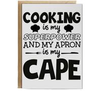 Hippowarehouse Cooking is my superpower and apron is my cape Birthday Card A5 Personalised with envelope for him for her Funny Cards for Men and Women Blank inside option