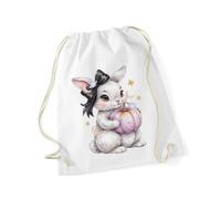 Hippowarehouse Coquette Spooky Cute Halloween Bunny with Little Ghosts Drawstring Cotton School Gym Bag 37cm x 46cm, 12 litres