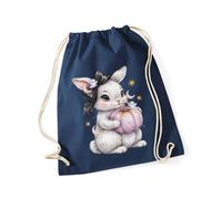 Hippowarehouse Coquette Spooky Cute Halloween Bunny with Little Ghosts Drawstring Cotton School Gym Bag 37cm x 46cm, 12 litres