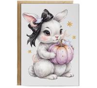 Hippowarehouse Coquette Spooky Cute Halloween Bunny with Little Ghosts Personalised Card A6 with envelope for him for her Funny Cards for Men and Women Blank inside option