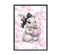 Hippowarehouse Coquette Spooky Cute Halloween Bunny with Little Ghosts Printed Poster A3 Wall Art Design Classroom Room Gym Office Décor