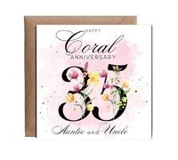 Hippowarehouse Coral Anniversary Auntie and uncle Personalised Card. 15cm x 15cm with envelope for him for her Funny Cards for Men and Women Blank inside option