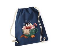 Hippowarehouse Cosy Christmas Hot Chocolate Penguin for Daughter Niece Sister Mum Nan Drawstring Cotton School Gym Bag 37cm x 46cm, 12 litres