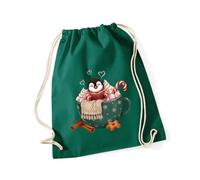 Hippowarehouse Cosy Christmas Hot Chocolate Penguin for Daughter Niece Sister Mum Nan Drawstring Cotton School Gym Bag 37cm x 46cm, 12 litres