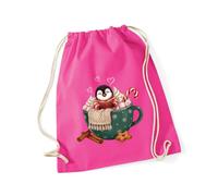 Hippowarehouse Cosy Christmas Hot Chocolate Penguin for Daughter Niece Sister Mum Nan Drawstring Cotton School Gym Bag 37cm x 46cm, 12 litres