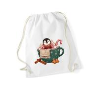 Hippowarehouse Cosy Christmas Hot Chocolate Penguin for Daughter Niece Sister Mum Nan Drawstring Cotton School Gym Bag 37cm x 46cm, 12 litres